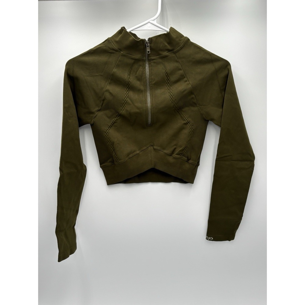 NWT JOJA S Women's Olive Crop Half Zip Athletic Top Made USA Stretch